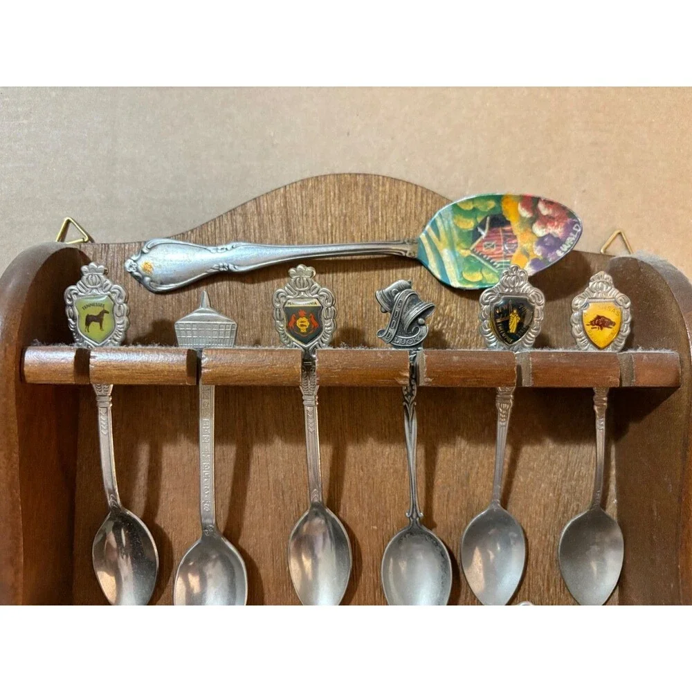 vintage spoon collection with display